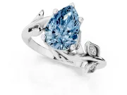 Fancy Blue Pear Cut Diamond Solitaire Twist Engagement Ring Set in Platinum with Pavé Leaf Accents