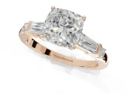 Cushion Cut Tapered Baguette Engagement Ring Setting | Bar Set Sides | Rose Gold