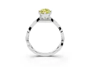 Fancy Yellow Marquise Cut Diamond Twist Band Solitaire Ring Set in Silver with Leaf Prong Setting and Accent Stones