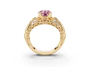 Round Art Deco Graduated Engagement Ring Setting for a Fancy Pink Lab-Grown Diamond | Yellow Gold