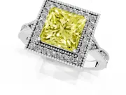 Princess Cut Milgrain Halo Engagement Ring Setting for a Fancy Yellow Lab-Grown Diamond | Graduated Pavé | White Gold