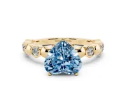 Heart-Shaped Station Engagement Ring Setting for a Fancy Blue Lab-Grown Diamond | Yellow Gold
