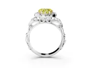 Fancy Yellow Heart Cut Diamond Halo Ring Set in White gold with Scrollwork Band and Prong Setting