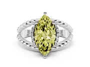 Fancy Yellow Marquise Cut Diamond Halo Ring Set in Platinum with Twisted Band and Prong Setting