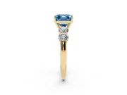 Asscher Cut Five Stone Engagement Ring Setting for a Fancy Blue Lab-Grown Diamond | Prong Set Side Stones | Yellow Gold