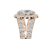 Oval Halo Pavé Engagement Ring Setting | Narrow Split Shank | Rose Gold