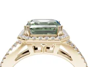 Asscher Cut Halo Split Shank Engagement Ring Setting for a Fancy Green Lab-Grown Diamond | Pavé Shoulders | Yellow Gold