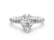 Pear-Shaped Shared Prong Solitaire Engagement Ring Setting | Pavé Band | White Gold