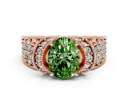 Oval Vintage Milgrain Pave Engagement Ring Setting for a Fancy Green Lab-Grown Diamond | Crescent Side Rows | Rose Gold
