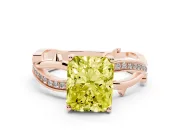 Fancy Yellow Radiant Cut Diamond Pavé Twist Band Solitaire Ring Set in Rose gold with Prong Setting