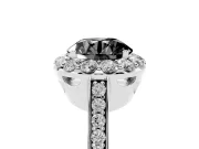 Fancy Black Round Cut Diamond Floral Halo Ring Set in White gold with Pavé Band and Prong Setting