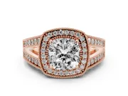 Cushion Cut Vintage Milgrain Halo Engagement Ring Setting | Pave Split Shank | Rose Gold