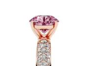 Fancy Pink Round Cut Diamond Solitaire Ring Set in Rose gold with Prong Setting and Pavé-Set Band