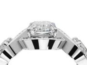 Radiant Cut Three Stone Halo Engagement Ring Setting | Pavé Wave Band | Sterling Silver