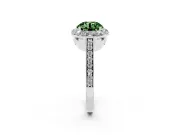 Fancy Green Round Cut Diamond Floral Halo Ring Set in Platinum with Pavé Band and Prong Setting