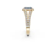Emerald Cut Halo Pavé Engagement Ring Setting for a Fancy Blue Lab-Grown Diamond | Narrow Split Shank | Yellow Gold