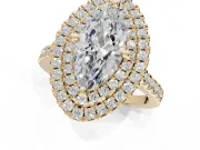 Marquise Double Halo Engagement Ring Setting | Pave Shoulders | Yellow Gold