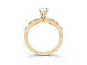 Pear Cut Diamond Solitaire Ring Set in Yellow gold with Side Stones on Criss-Cross Band and Prong Setting