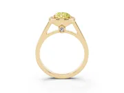 Fancy Yellow Pear Cut Diamond Halo Solitaire Ring Set in Yellow gold with Pavé Band and Bezel Setting