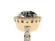 Round Milgrain Halo Engagement Ring Setting for a Black Center | Pavé Shoulders | Yellow Gold