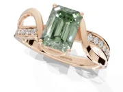 Emerald Cut Bypass Solitaire Engagement Ring Setting for a Fancy Green Lab-Grown Diamond | Pavé Strands | Rose Gold