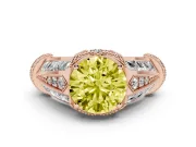 Fancy Yellow Round Cut Diamond Vintage-Inspired Milgrain Ring Set in Rose gold with Accent Split Shank
