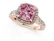 Cushion Cut Accented Halo Engagement Ring Setting for a Fancy Pink Lab-Grown Diamond | Rose Gold