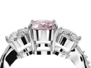 Cushion Cut Three Stone Engagement Ring Setting for a Fancy Pink Lab-Grown Diamond | Tapered Pave Band | Platinum