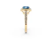Fancy Blue Princess Cut Diamond Halo Pavé Engagement Ring Set in Yellow gold with Bezel Setting