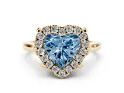 Heart-Shaped Claw Corner Halo Engagement Ring Setting for a Fancy Blue Lab-Grown Diamond | Slim Plain Band | Yellow Gold