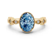 Fancy Blue Oval Cut Diamond Milgrain Marquise Twist Band Ring Set in Yellow gold with Prong Setting
