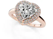 Heart Cut Diamond Halo Engagement Ring Set in Rose gold with Solitaire Band and Prong Setting