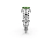 Fancy Green Emerald Cut Diamond Vintage-Inspired Milgrain Ring Set in Silver with Accent Split Shank