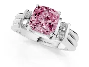 Fancy Pink Three-Stone Cushion Cut Diamond Channel Set Ring Set in White gold with Bar Prongs