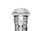 Princess Cut Halo Engagement Ring Setting | Two-Row Pave Split Shank | Platinum