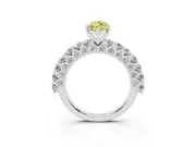 Fancy Yellow Marquise Cut Diamond Solitaire Ring Set in Silver with Shared Prong Pavé Band