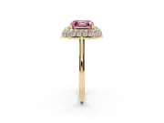 Asscher Cut Pave Halo Engagement Ring Setting for a Fancy Pink Lab-Grown Diamond | Slim Plain Band | Yellow Gold