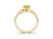Fancy Yellow Oval Cut Diamond Solitaire Leaf-Inspired Ring Set in Yellow gold with Pavé Band and Prong Setting