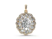 Oval Lab-Grown Diamond Floral Double Halo Pendant Necklace | Pavé Bail | Yellow Gold