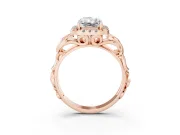 Radiant Cut Diamond Halo Ring Set in Rose gold with Scrollwork Band and Prong Setting