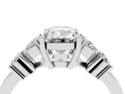Emerald Cut Diamond Floral Cluster Ring Set in Silver with Marquise Petals and Prong Setting