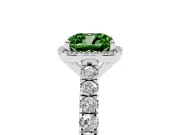 Fancy Green Cushion Cut Diamond Halo Engagement Ring Set in Platinum with Pavé Band and Prong Setting