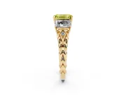 Emerald Cut Three Stone Engagement Ring Setting for a Fancy Yellow Lab-Grown Diamond | Braided Band | Yellow Gold