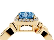 Cushion Cut Floral Halo Engagement Ring Setting for a Fancy Blue Lab-Grown Diamond | Yellow Gold