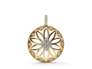 Round Lab-Grown Diamond Cluster Flower Pendant Necklace | Milgrain Frame | Yellow Gold