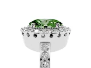 Fancy Green Oval Cut Diamond Halo Ring Set in Platinum with Pavé Shank and Prong Setting