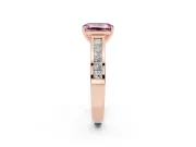 Fancy Pink Emerald Cut Diamond Solitaire Ring Set in Rose gold with Channel-Set Band and Prong Setting