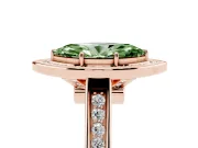 Fancy Green Marquise Cut Diamond Halo Solitaire Ring Set in Rose gold with Pavé Band and Bezel Setting