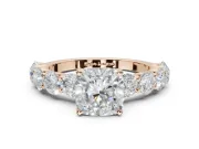 Cushion Cut Side Stone Engagement Ring Setting | Scalloped Prong Accents | Rose Gold