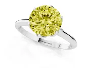 Fancy Yellow Round Cut Diamond Solitaire Cathedral Ring Set in Silver with Prong Setting